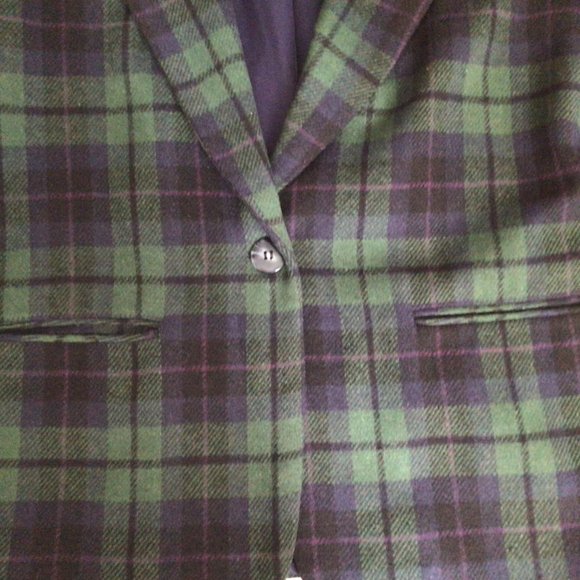 Savannah - Green, blue. black, and purple plaid wool blazer - Picture 5 of 7